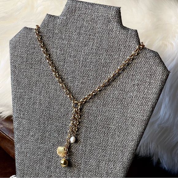 J Crew | Freshwater Pearl Sea Shell Golden Ball Choker Gold Tone 14"+2" Necklace - Picture 14 of 14